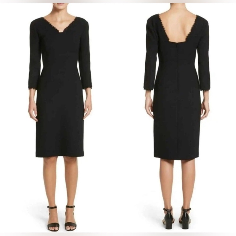 Lafayette 148 Black Shandy Lace Trim Wool Dress Size 8